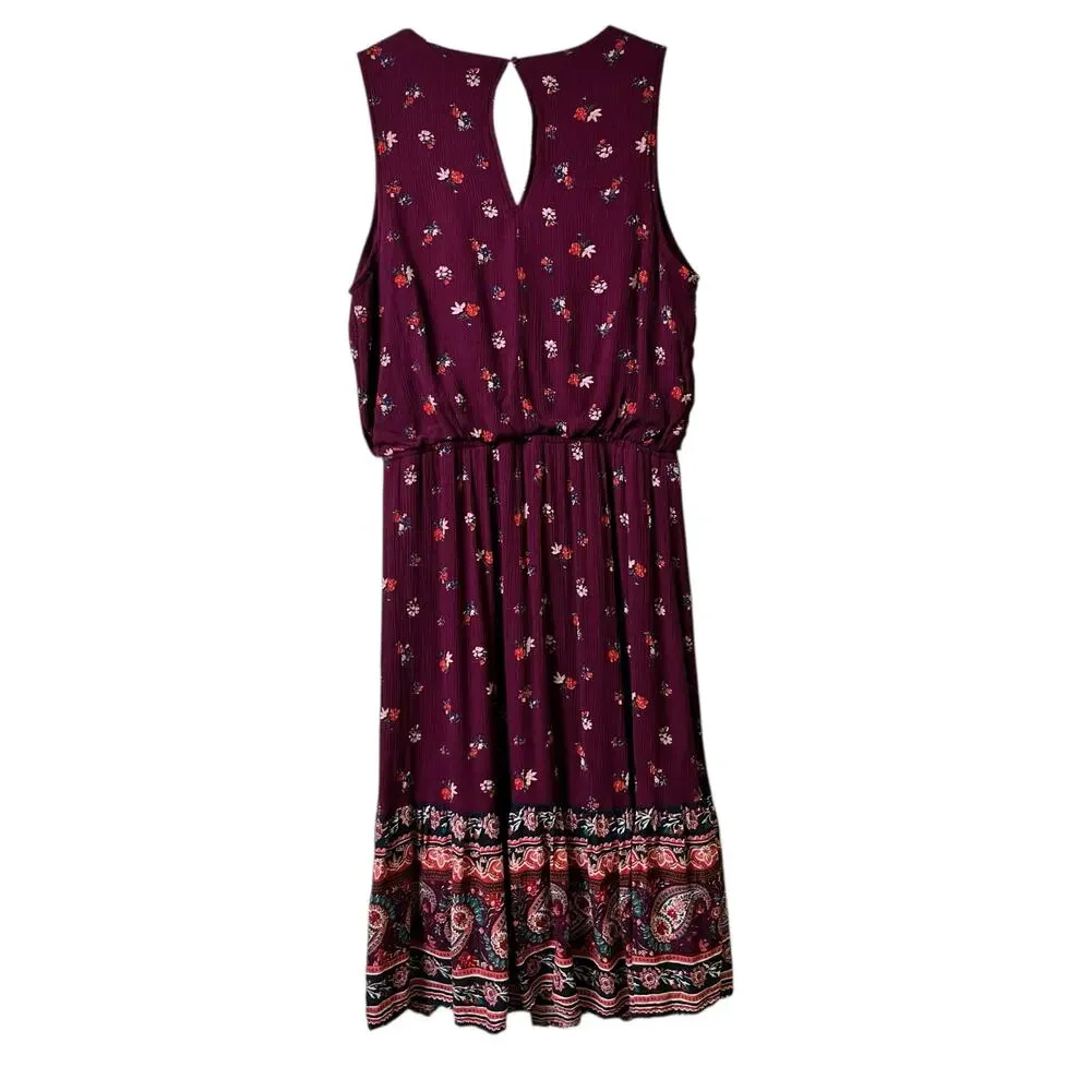 Sleeveless Floral  Gauze Midi Dress Embroidered Y2K 90'S  M   Cottagecore (2835)